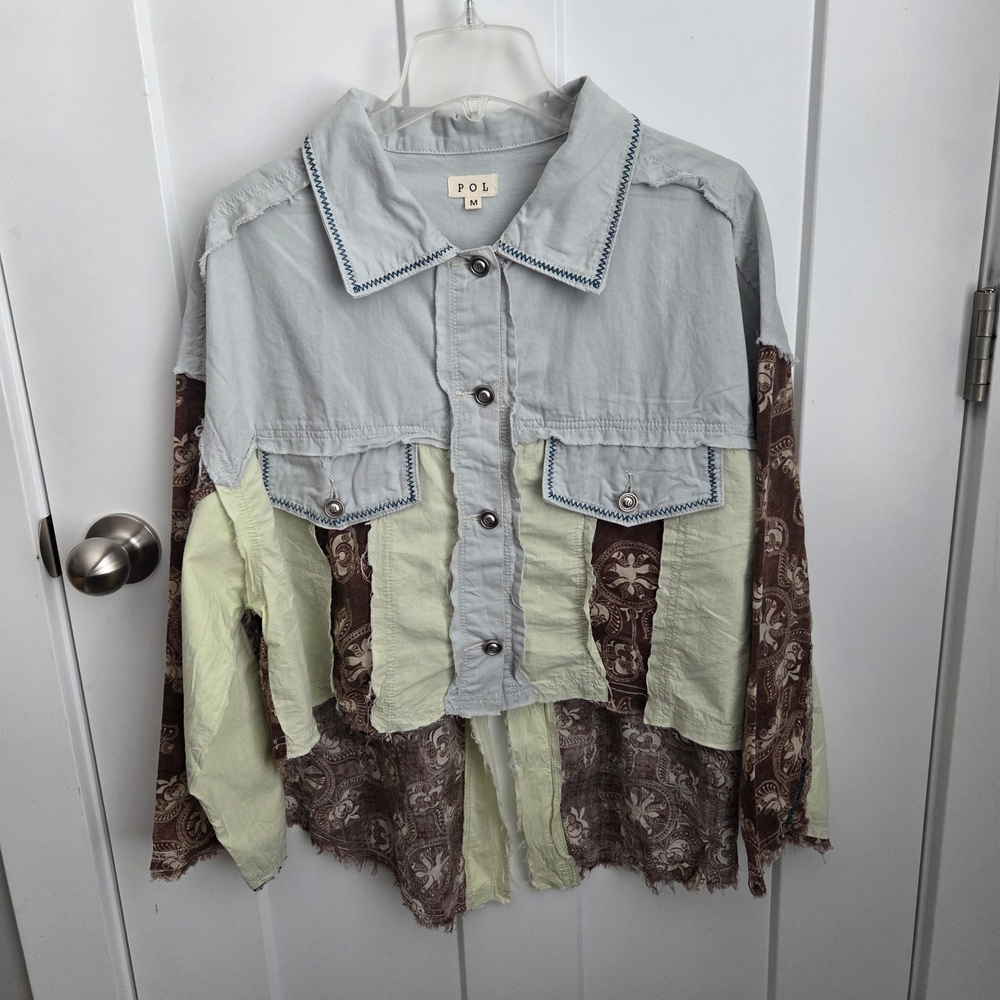 POL Women's Multicolor Patchwork Jean Jacket